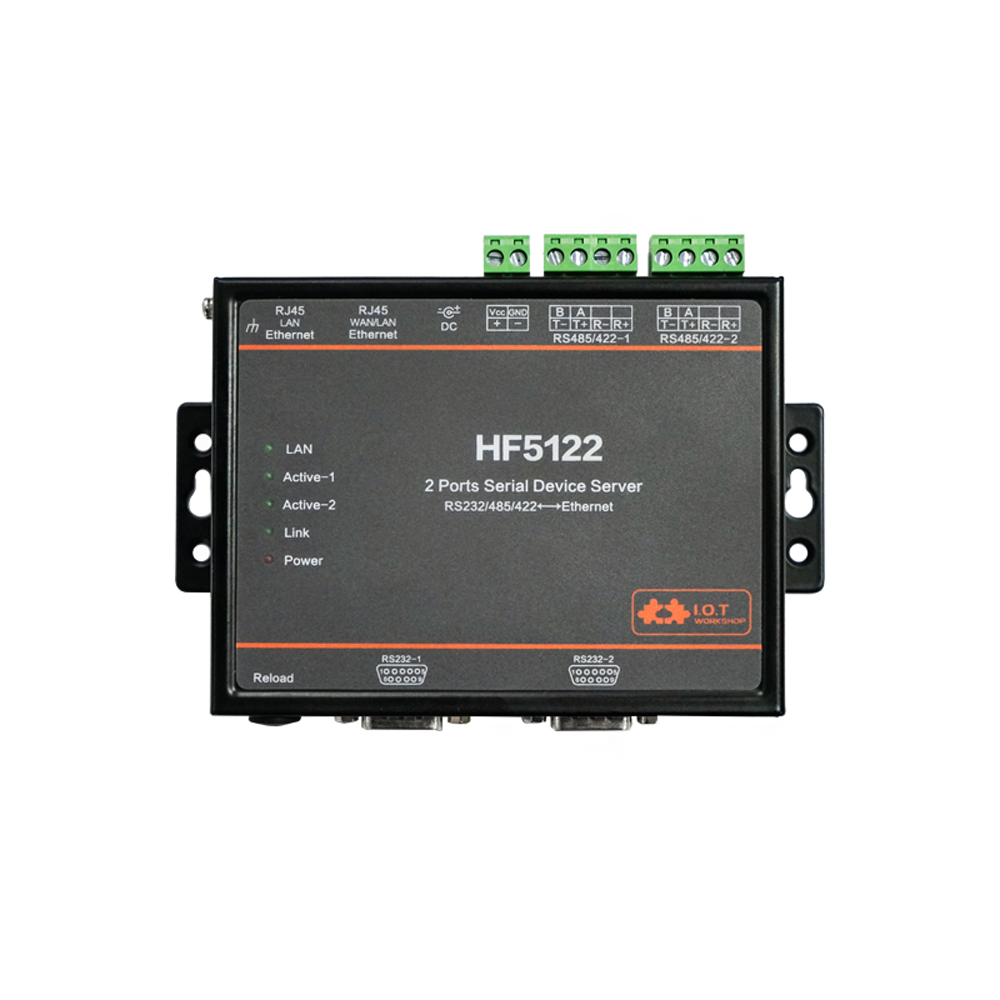 HF5122 Industrial Serial To Ethernet RTOS Serial 2 Port Transmission Converter