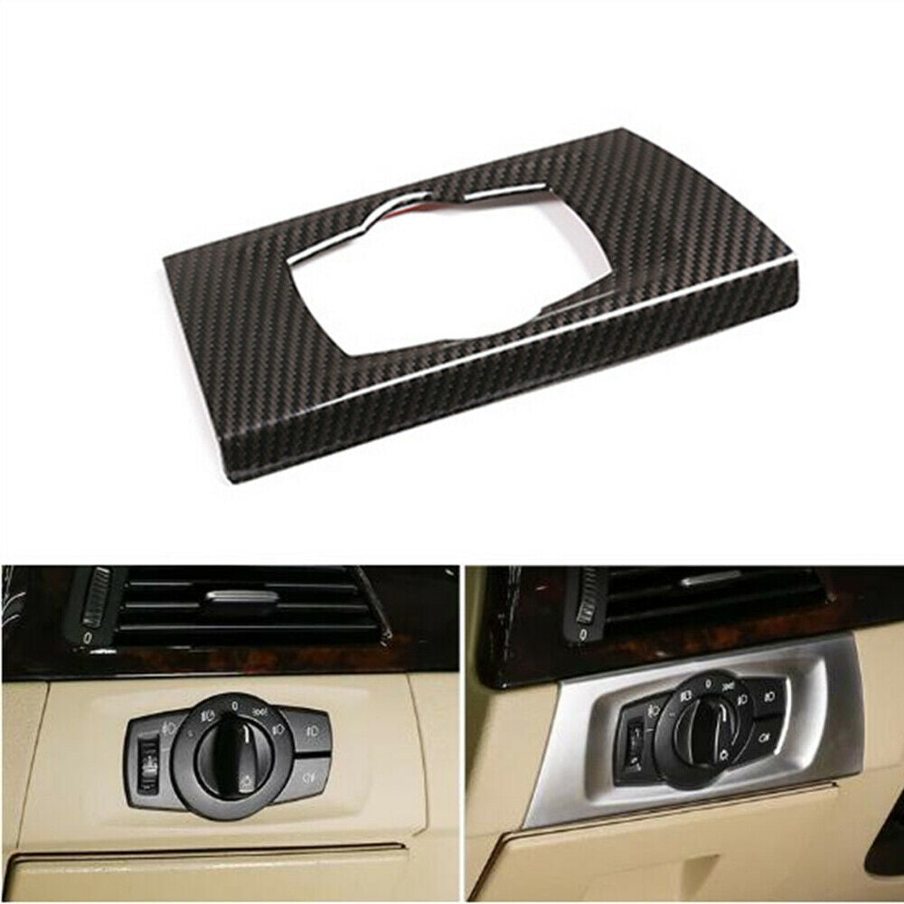 Carbon Fiber Look Headlight Switch Frame Trim For BMW 3 Series E90 Sedan 2005-12