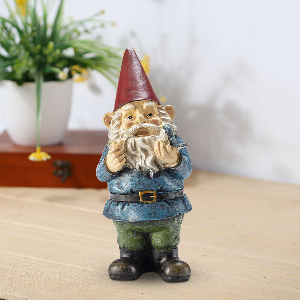 Garden Gnome Holding Bird Dwarf Art Statues Garden Ornament Home Decoration Gi @