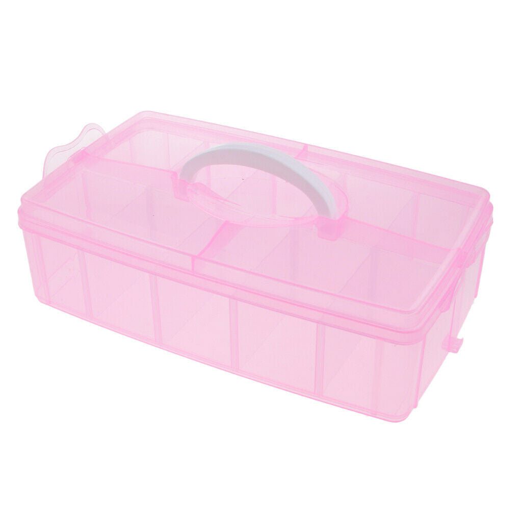 10 Grids Handheld Storage Box Case Home Organizer Earring Jewelry Container Pink