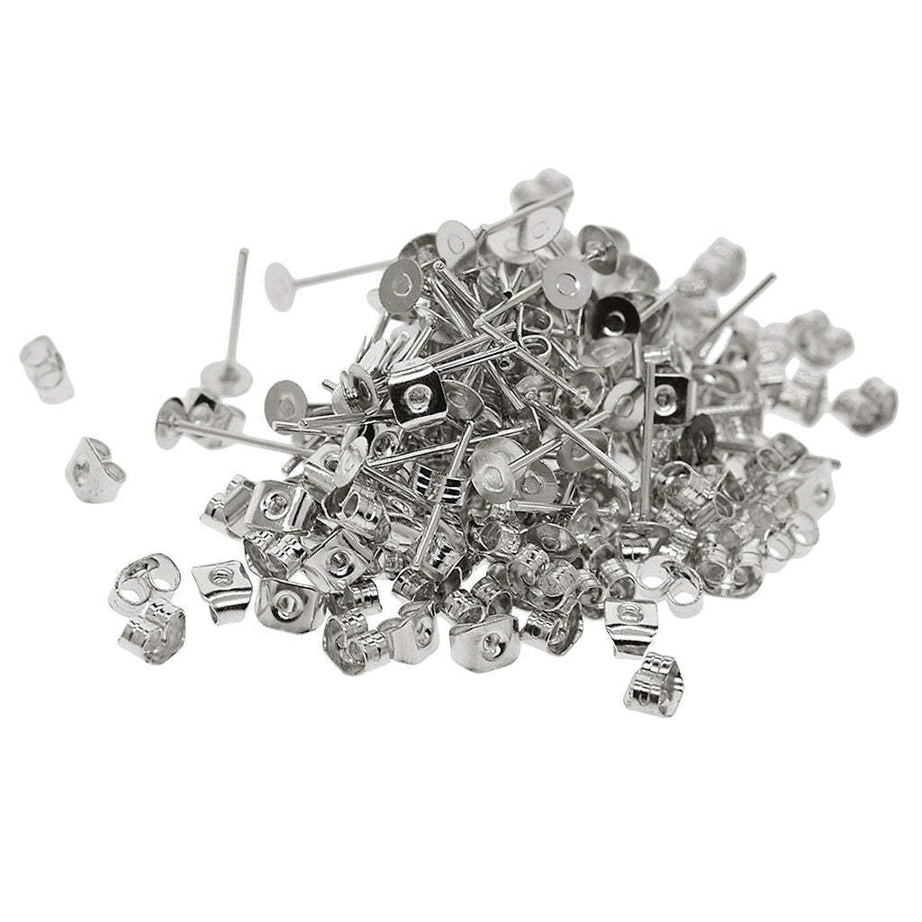 200 Pairs Flat Ear Pin Studs Earring Posts with Back Jewelry Making Supplies