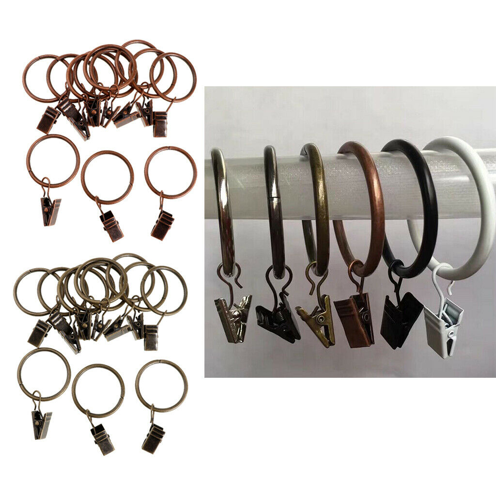 24 Pieces Metal Curtains Drapery Rings Sliding Hook with Clips Copper 25mm