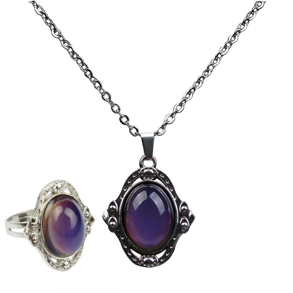 Prettyia Retro Style Mood Gem Ring Necklace Emotion Colour Change Adjustable
