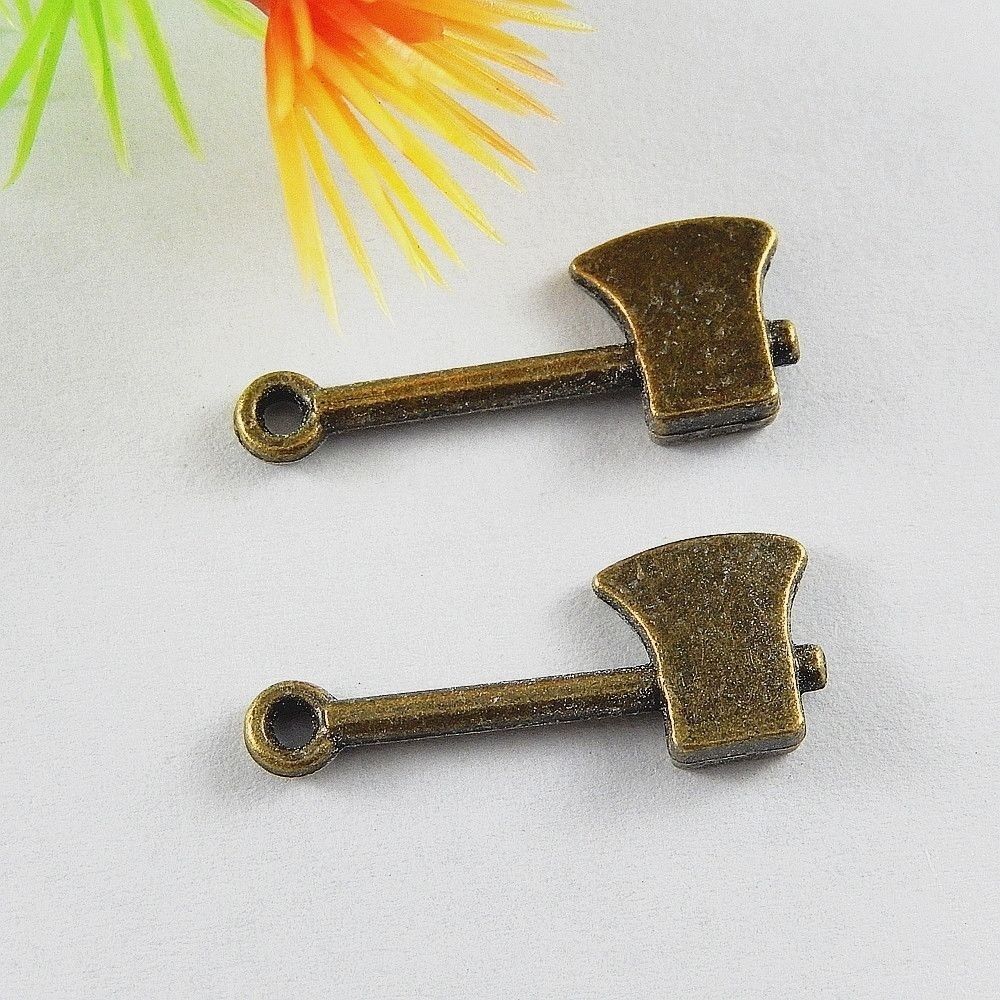 40 pcs Antiqued Bronze Alloy Ax Charm Hatchet Pendant Jewelry Craft 19*10*3mm