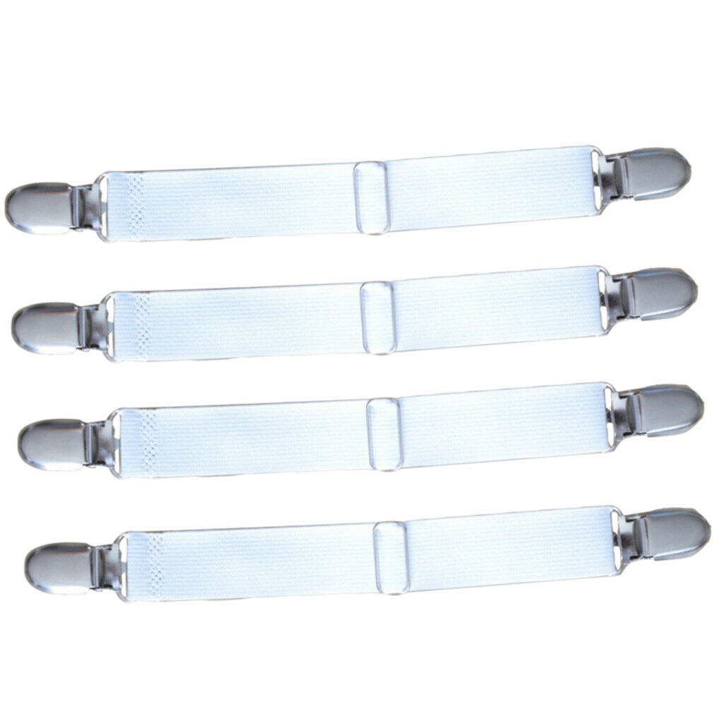 4pcs 2-head White Bed Sheet Grippers Suspenders Garter Fastener Clips Straps