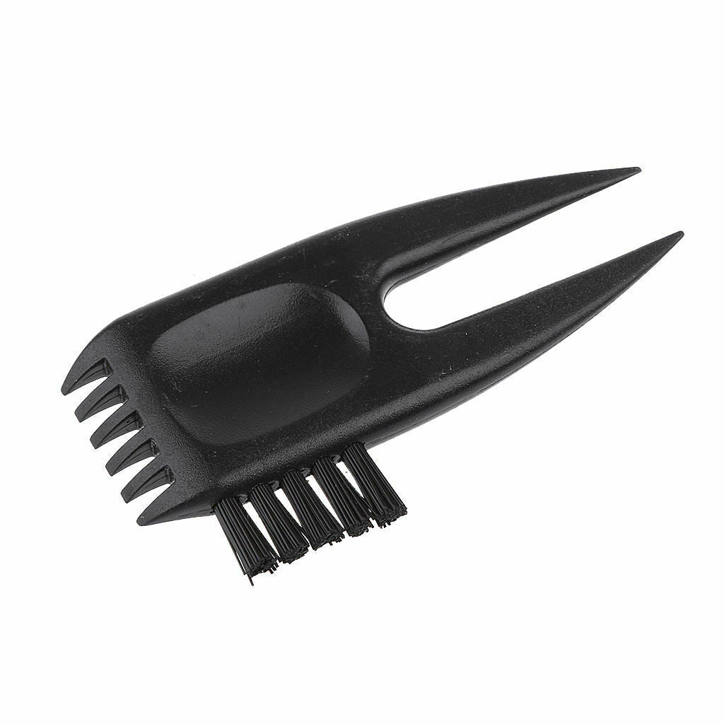 2 in 1 Golf Divot Tool Pitch Fork with Brush for Cleaning Plastic Black