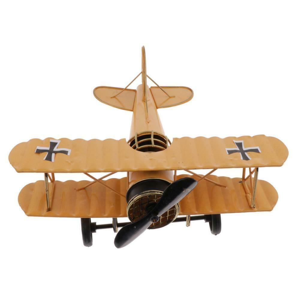 Tabletop Iron Airplane Aircraft Display Home Office Living Room Decor Yellow