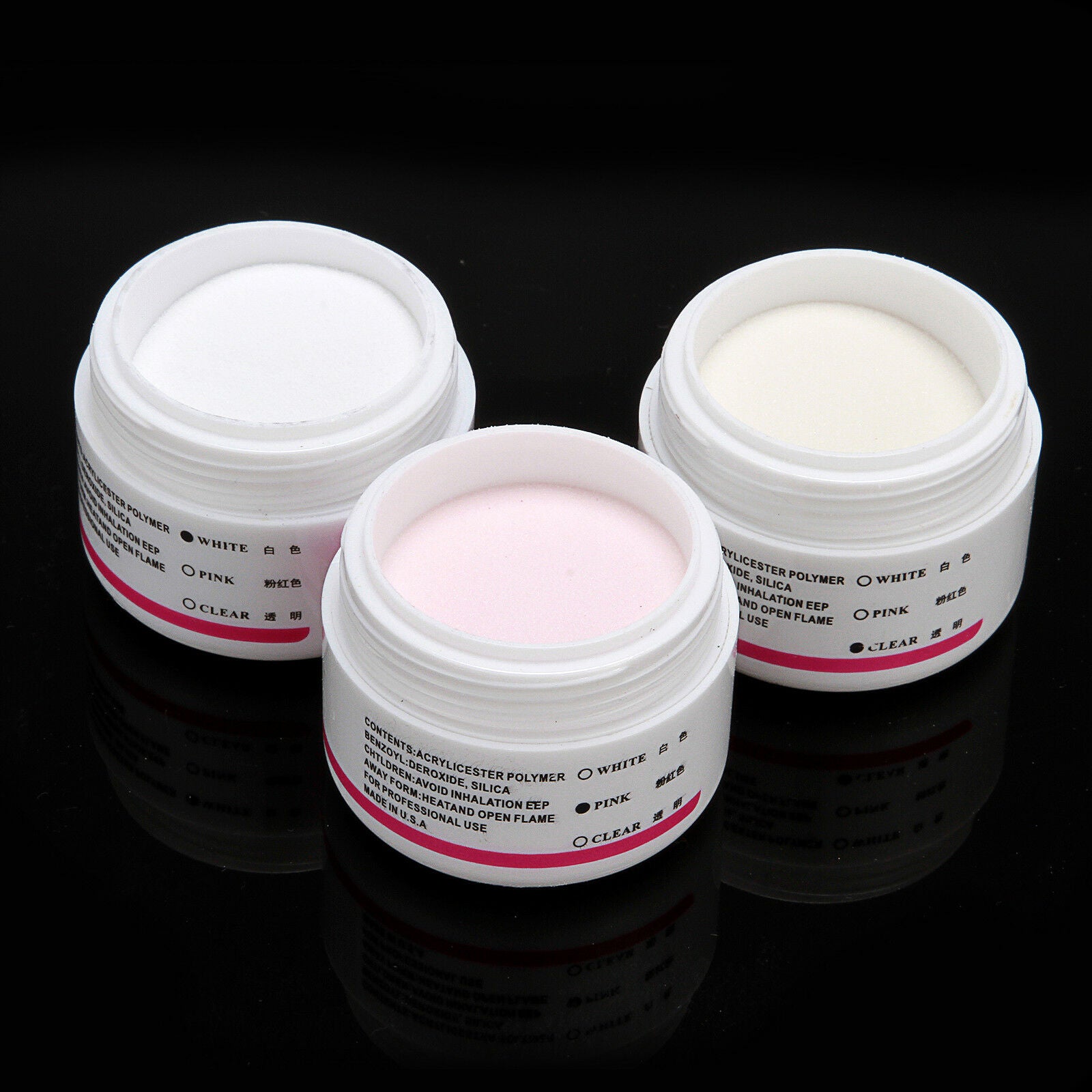 3 COLOR SET ACRYLIC POWDER NAIL ART False Tips SALON Tools Set  -USA SELLER