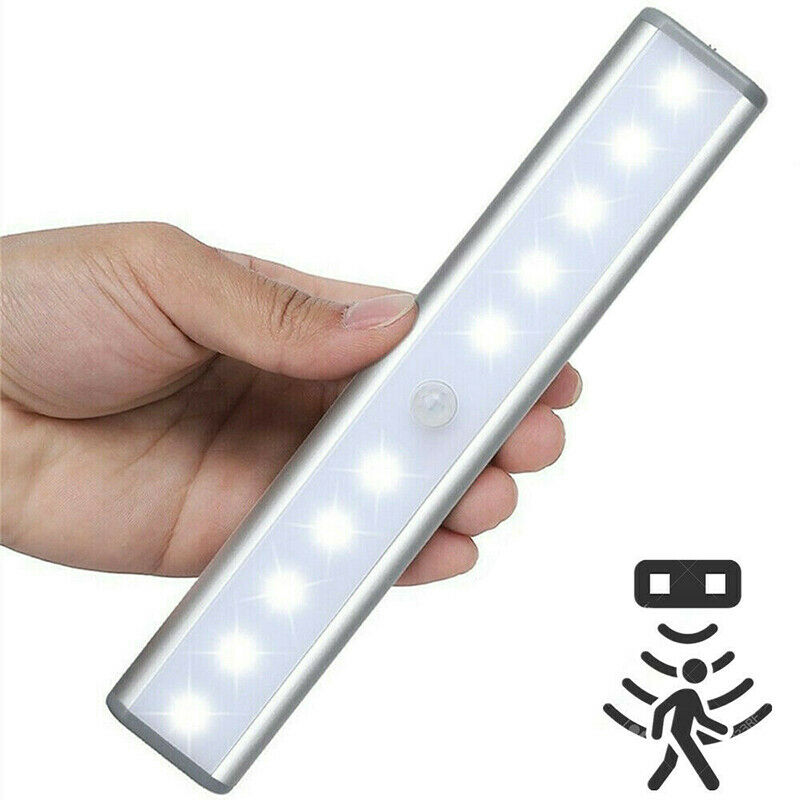 Portable Rechargeable PIR Motion Sensor 10 LED Night Light Cabinet Closet Lamp