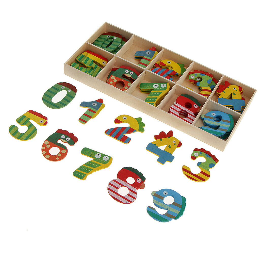 40Pcs Mix Color Wooden Numbers - Craft Number Cute Animal With Storage Tray