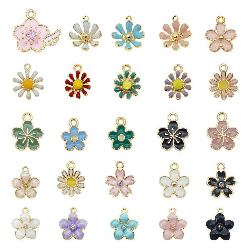40PCS Alloy Enamel Mixed Assorted Daisy Flower Pendant Charm DIY Making Jewelry