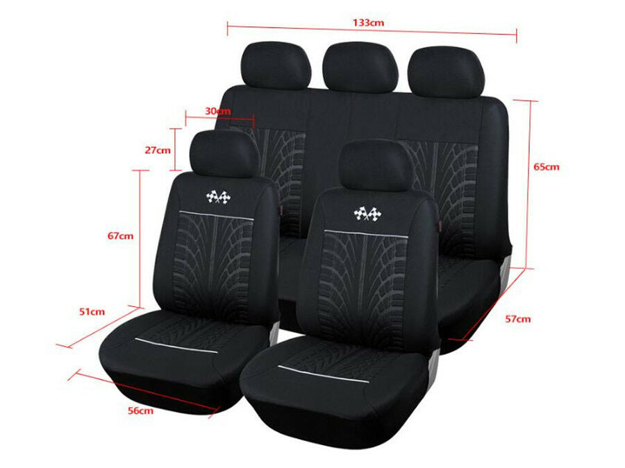 Sports Black+Gray Full Set Auto Car Seat Protector Universal Vehicles Seat Cover