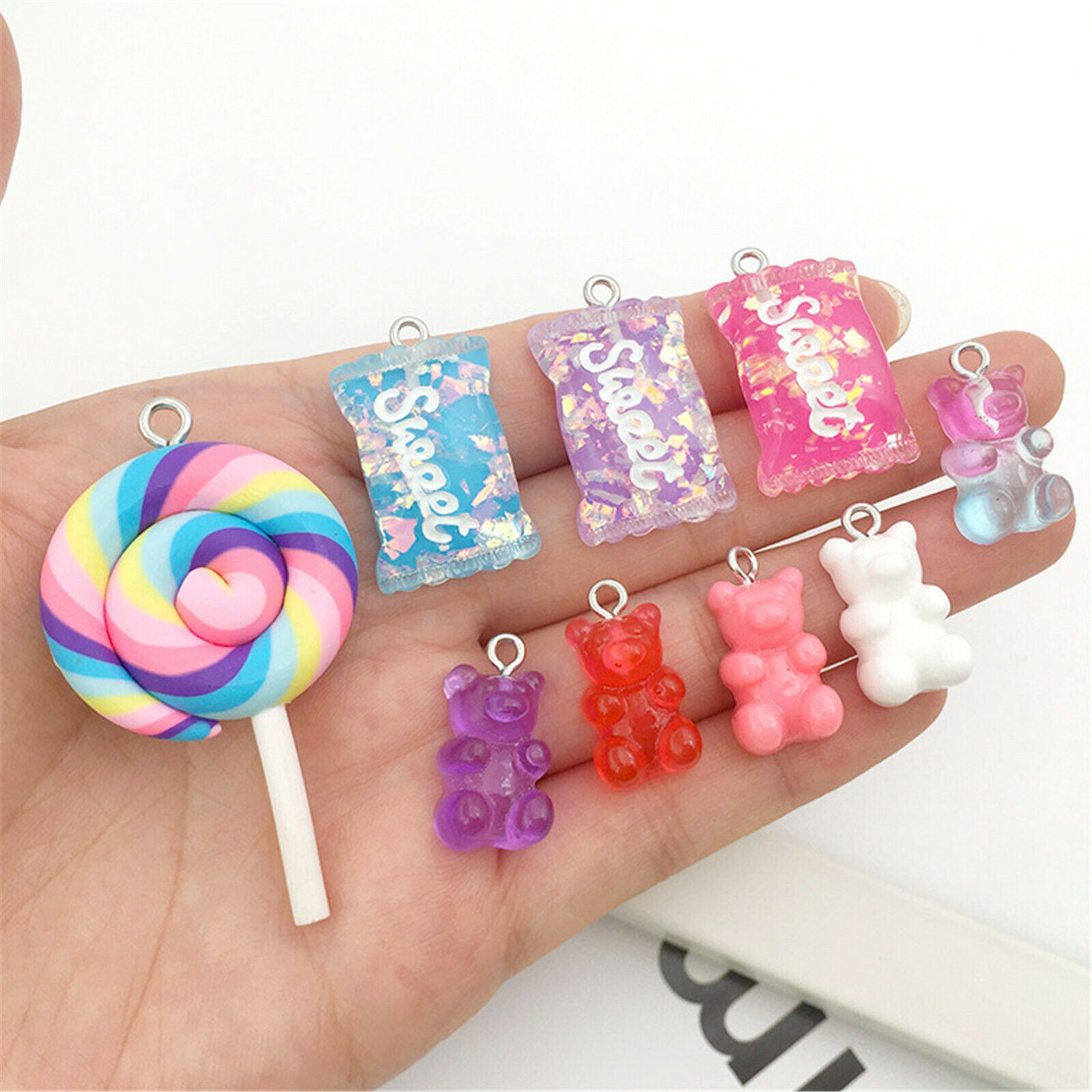 32 Pcs Mixed Candy Lollipop Bear Shape Charm for Earring Bracelet Jewelry Making