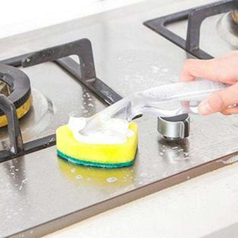 Kitchen Cleaning Brush Scrubber Washing Dish With Refill Liquid Soap Disp.l8