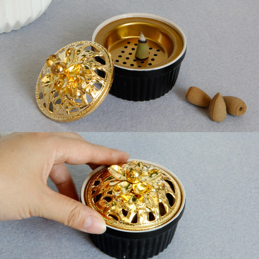 Matte Ceramic Incense Burner Censer With Cover Gasket Desktop Ornament