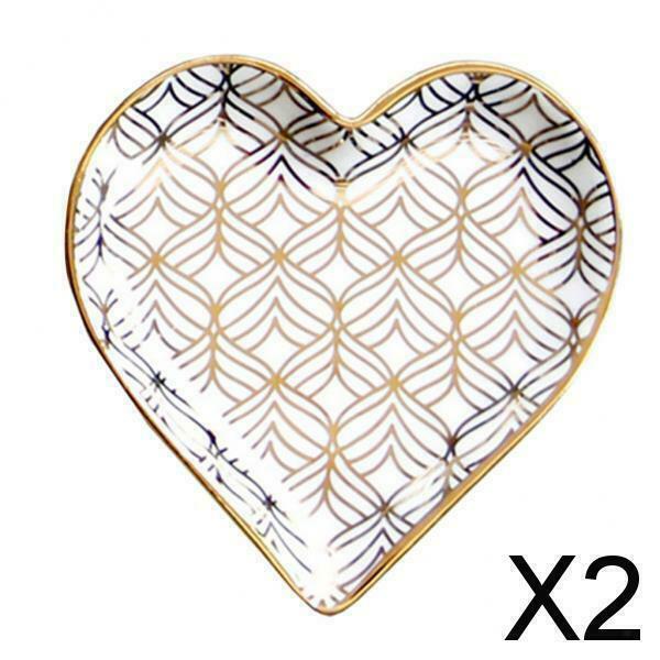 2X Ceramic Dish Plate Moasic Pattern Dish w/ Golden Trim for Rings Style-04