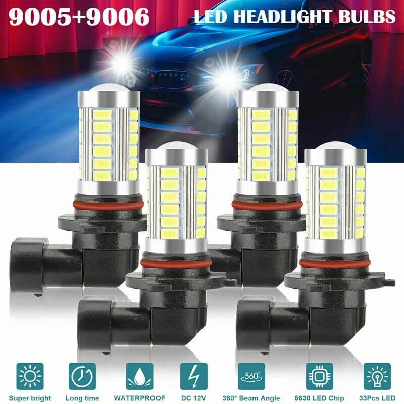 4X 9005 9006 LED Combo Headlight Bulbs High Low Beam Kit HB3 HB4 6500K XenonB3B8
