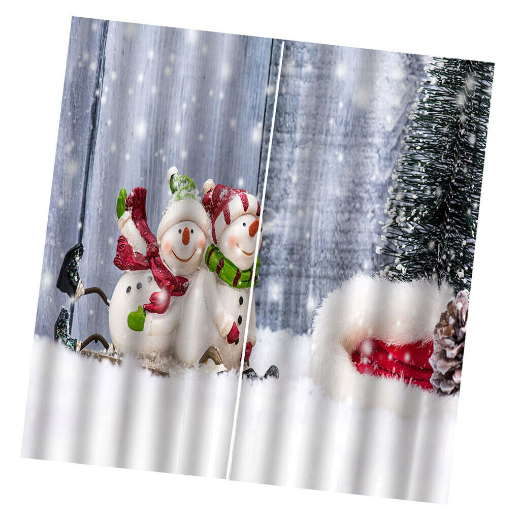 2Set Christmas Curtains, Winter Season Snowman Xmas, Living Room Bedroom Window