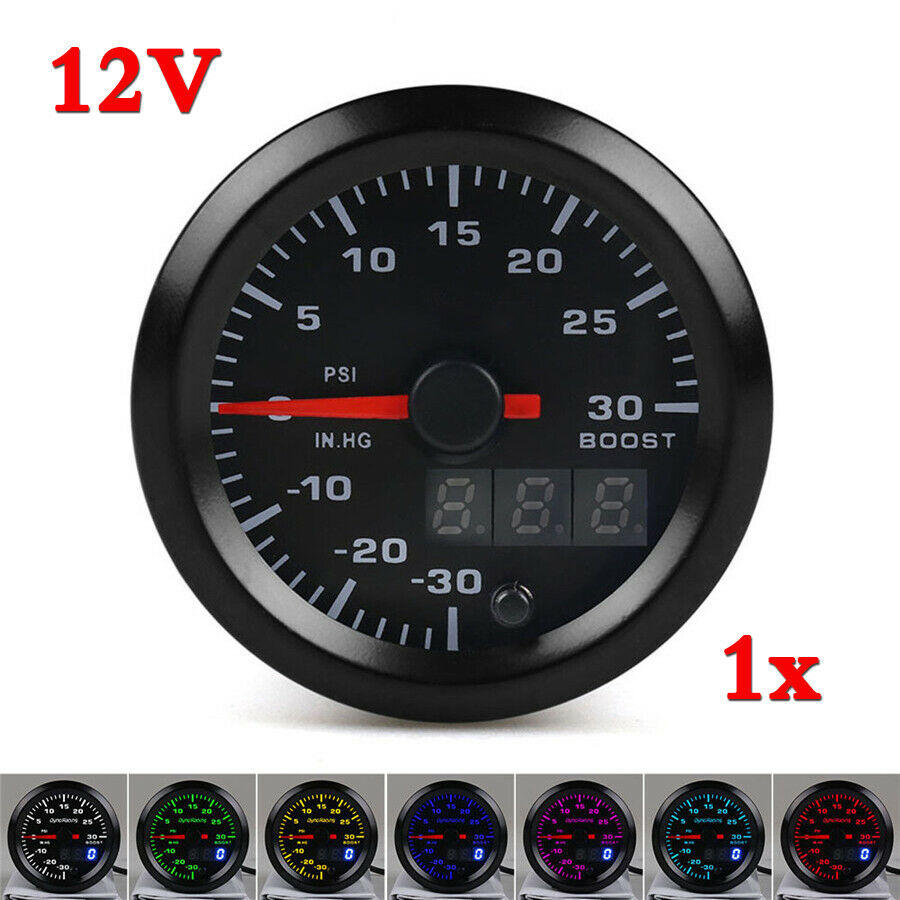 2"/52mm 7Color LED Digital Pointer Display Turbo Boost Gauge 0-30PSI For 12V Car