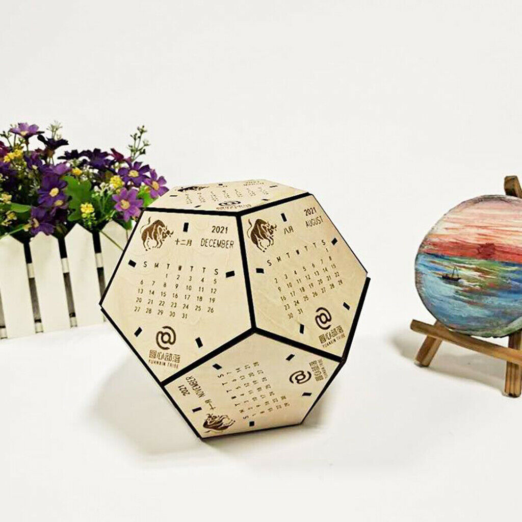 Polyhedron Wooden Blocks Desk Calendar Ornaments for Home ,Office,Classroom.