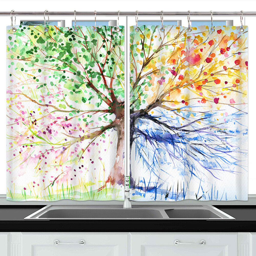 Colorful Tree Window Treatments for Kitchen Curtains 2 Panels, 55X39 Inches