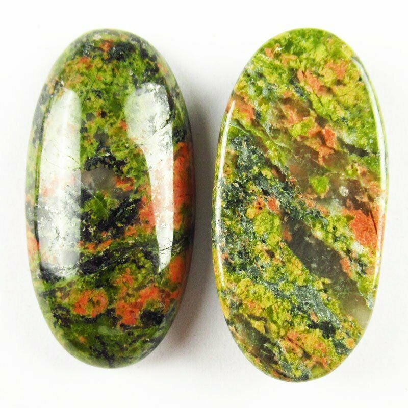 8pcs 30x15x6mm Natural Unakite Gem 39g Oval Cab Cabochon A-306JM