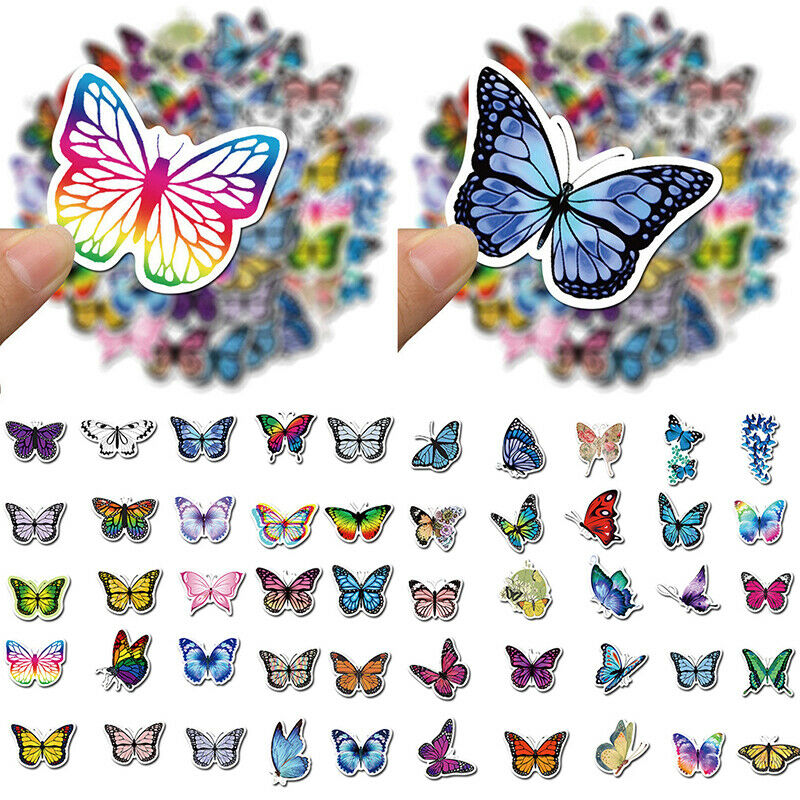 50x/pack Lovely Butterfly Label Stickers DIY Laptop Suitcase Motor Car St.l8
