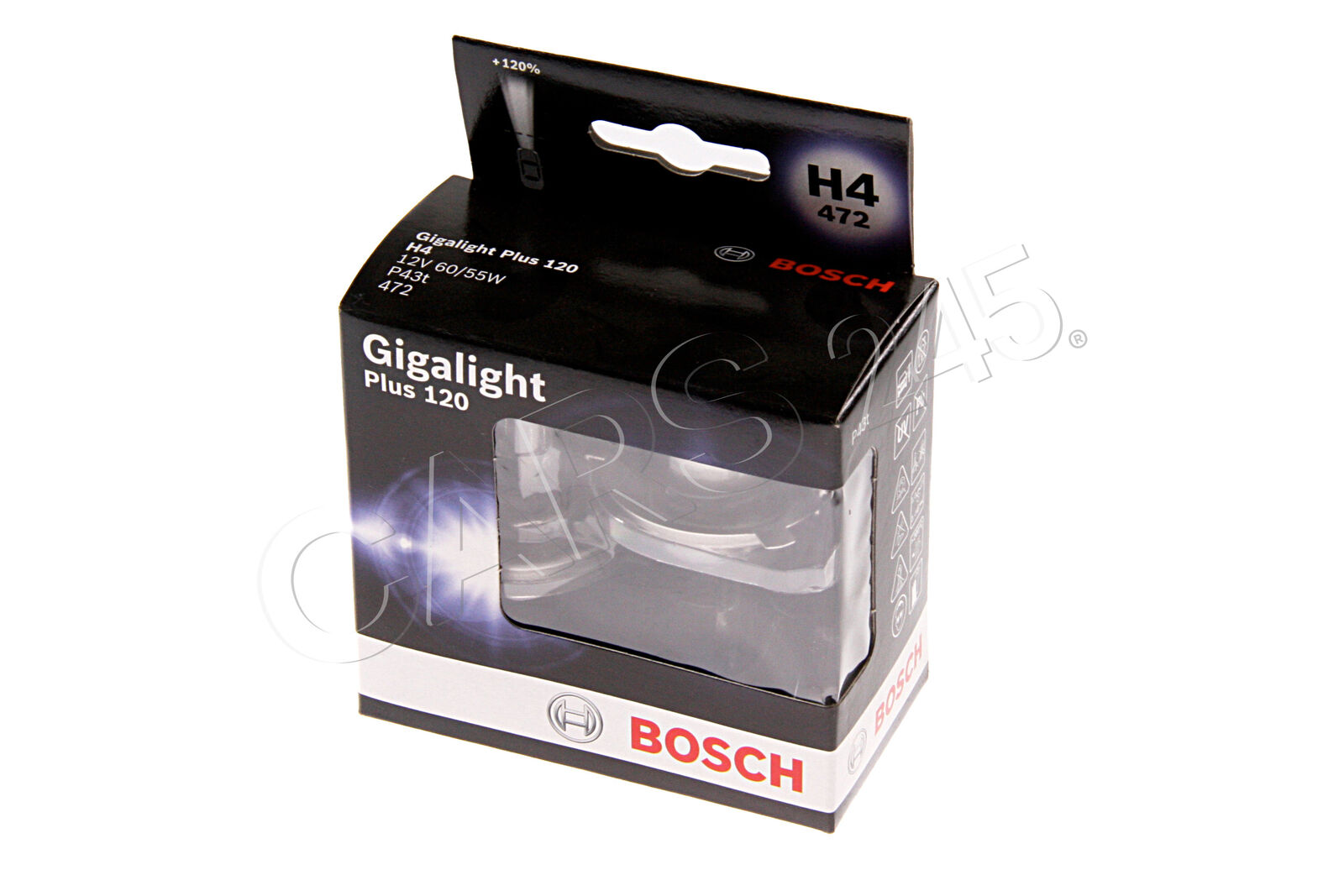 H4 Halogen Bulbs 2 StÃ¼ck 12V 60/55W P43t GIGALIGHT Plus 120 BOSCH 1987301106
