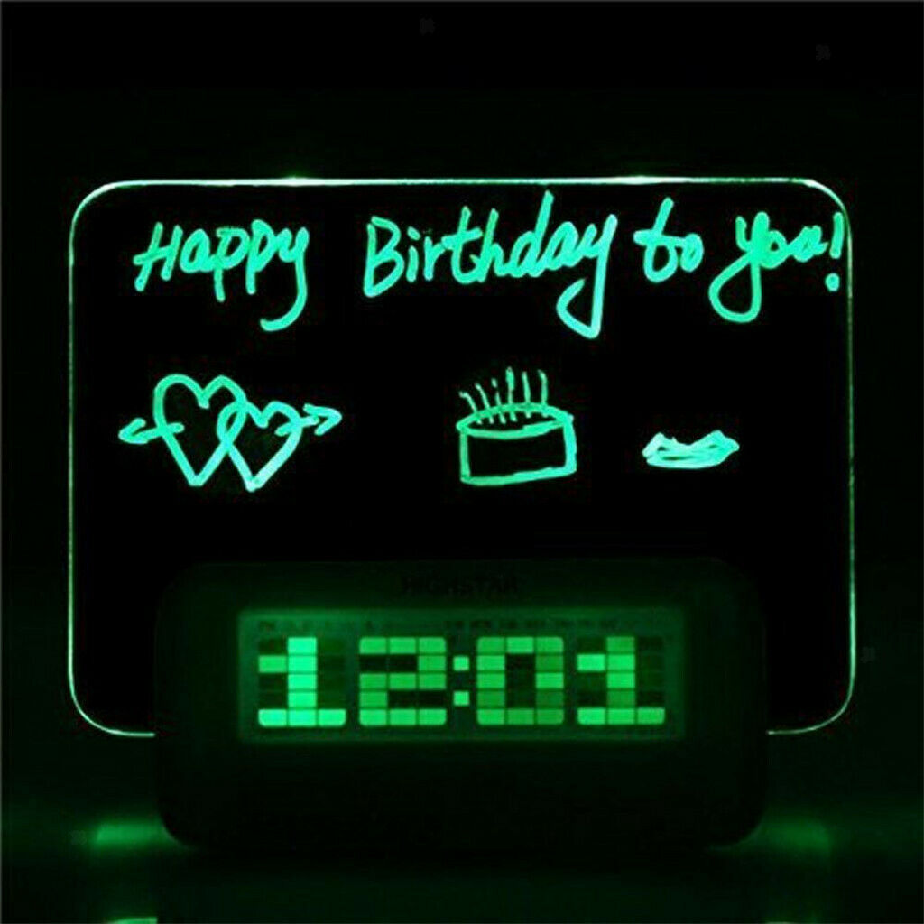 LED Digital Fluorescent Message Board Date Time Alarm Clock MKC White + Green