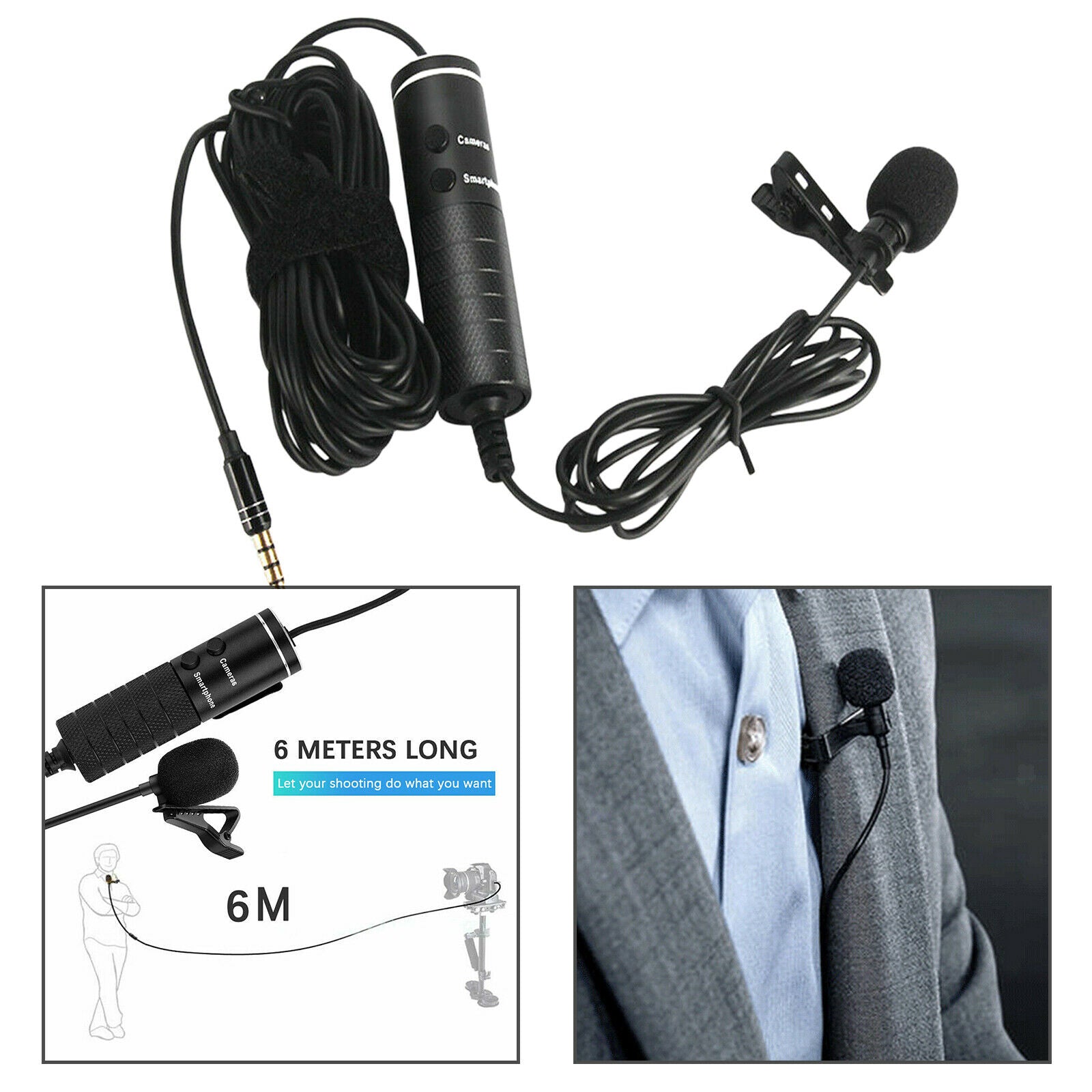 Clip-on Lapel Mic 3.5mm   Podcast Interview Condenser Lavalier Microphone