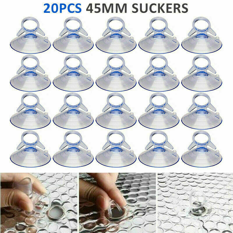 20 X 45mm Car Sunshade Suction PVC Cups Clear Rubber Plastic Window Suckers Pads