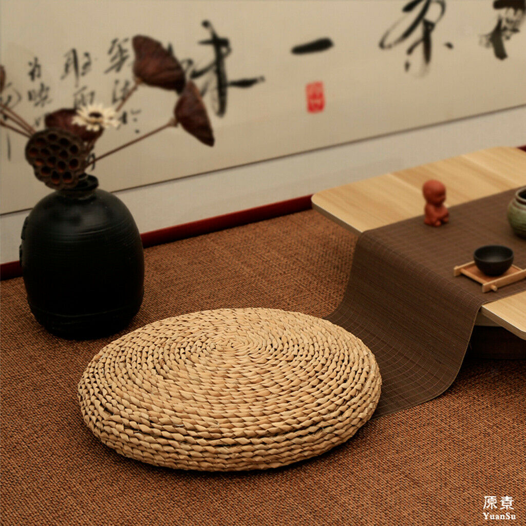 Functional Straw Futon Seat Cushion Dia. 30cm Tatami Yoga Meditation Pouf