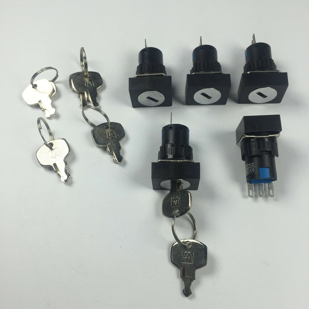 5pcs Rectangle Type 3 Pins 2 Files Rotate Switch With Keys LA16-11Y/2