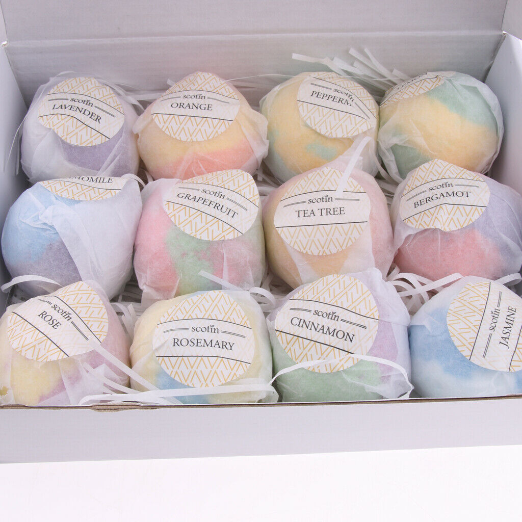 12 Pieces Natural Handmade Bath Salt Set Kit Women Fizzy Spa Bath Bomb Balls