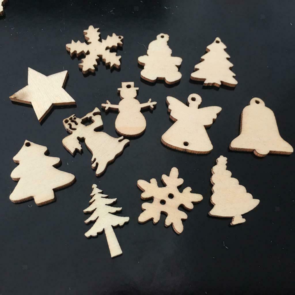 50 Pieces Mixed Christmas Ornaments Wood Shapes Xmas Tree Party Decor Ornaments