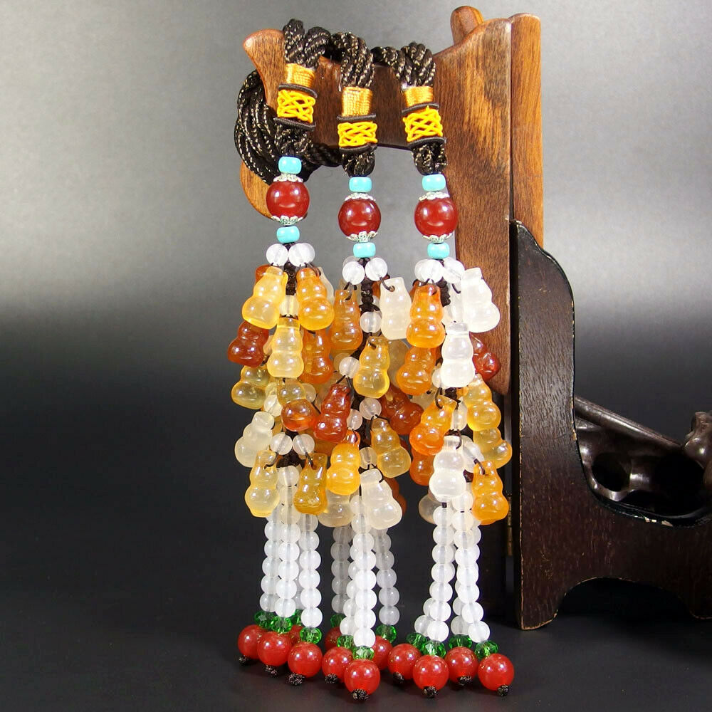 Agate Gemston Beads Fringe Pendant Decoration Carved Gourd Jewelry Home Car Deco