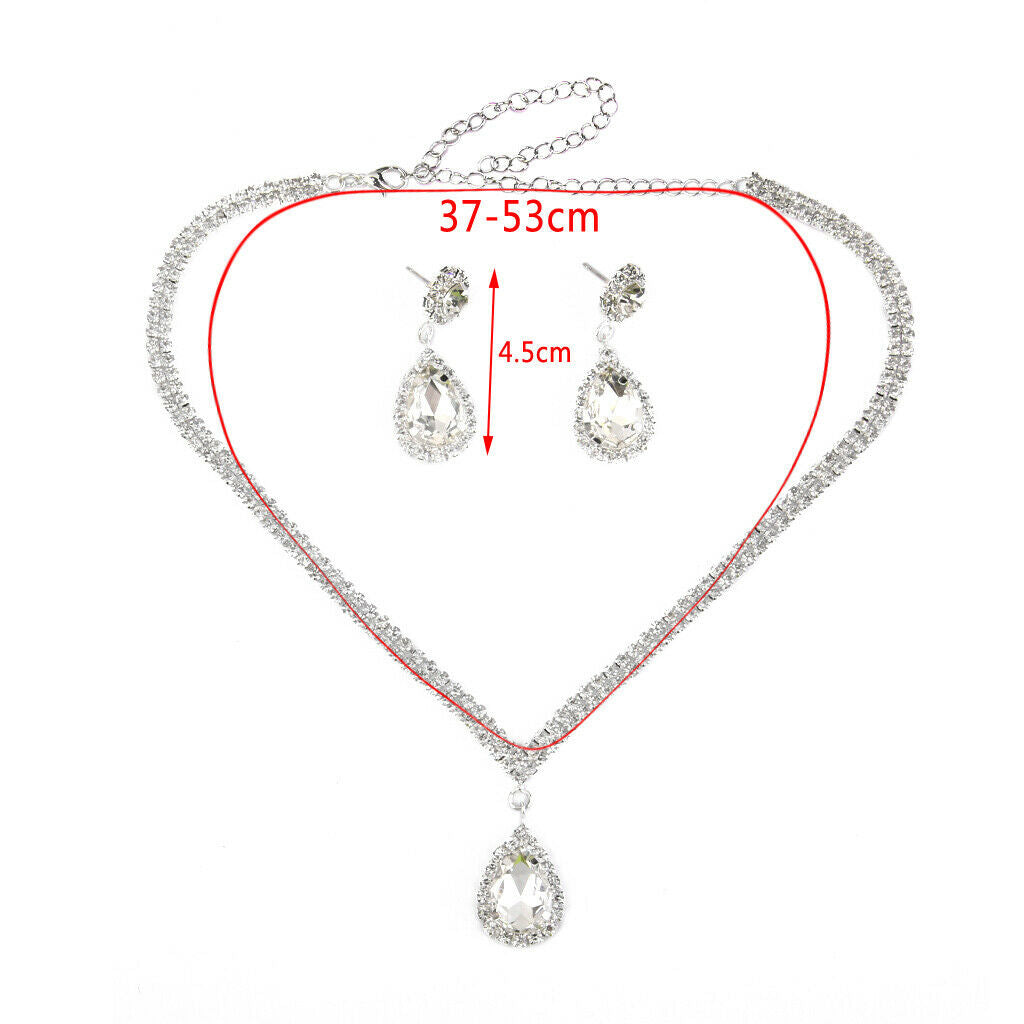 Wedding Prom Bridal Crystal Diamante Tear Drop Necklace Earring Jewelry Set