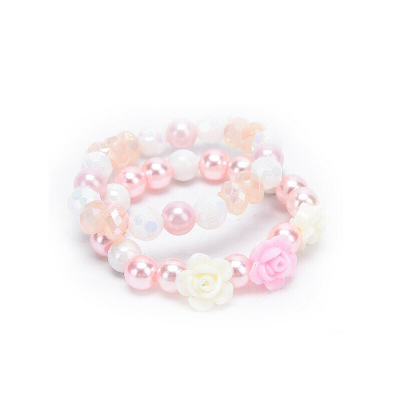 2Pcs/set Cute Flower Beads Bracelet Kids Princess Elastic Bracelets Jewel.l8