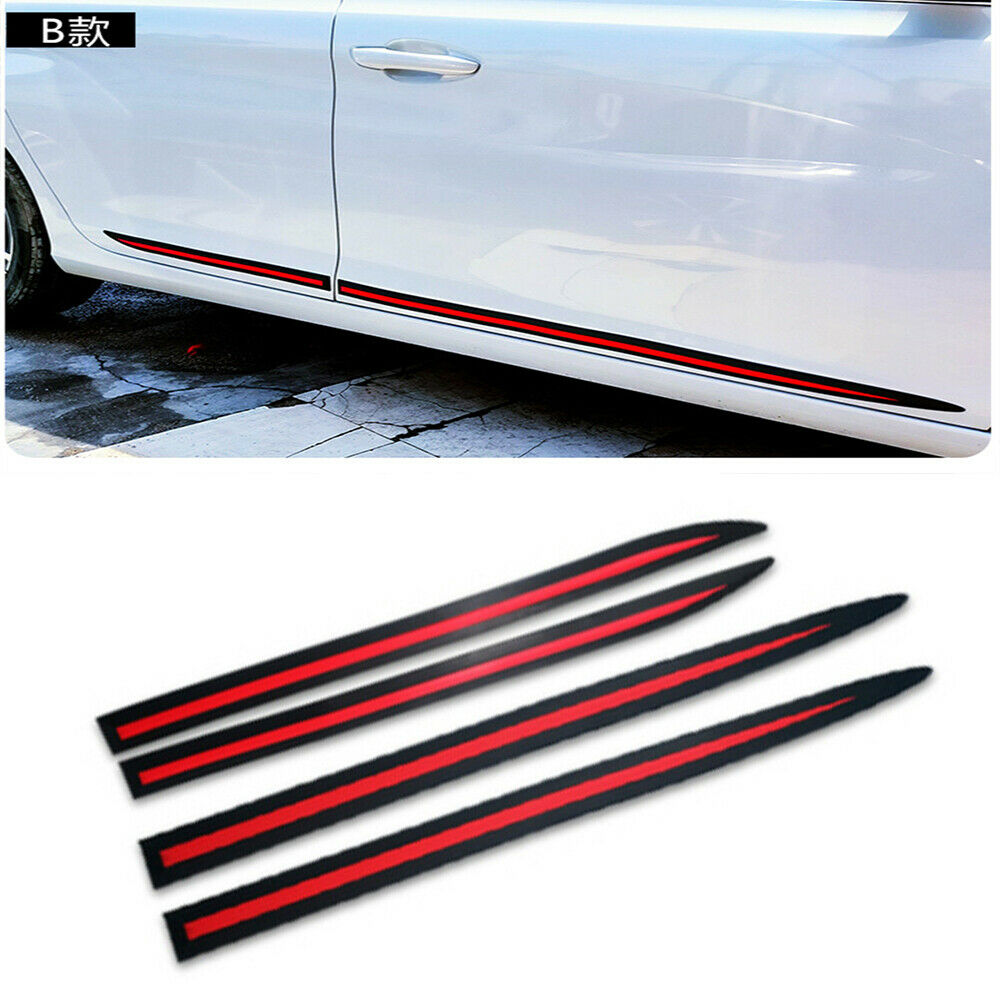 Black & Red Car Side Skirt Door Side Line Sill Molding Trim Cover Kit Universal