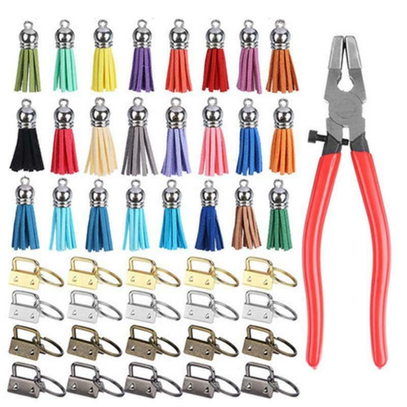 45Pcs Key Fob Hardware Set with Pliers Tassels for DIY Wristlet Clamp Keychain