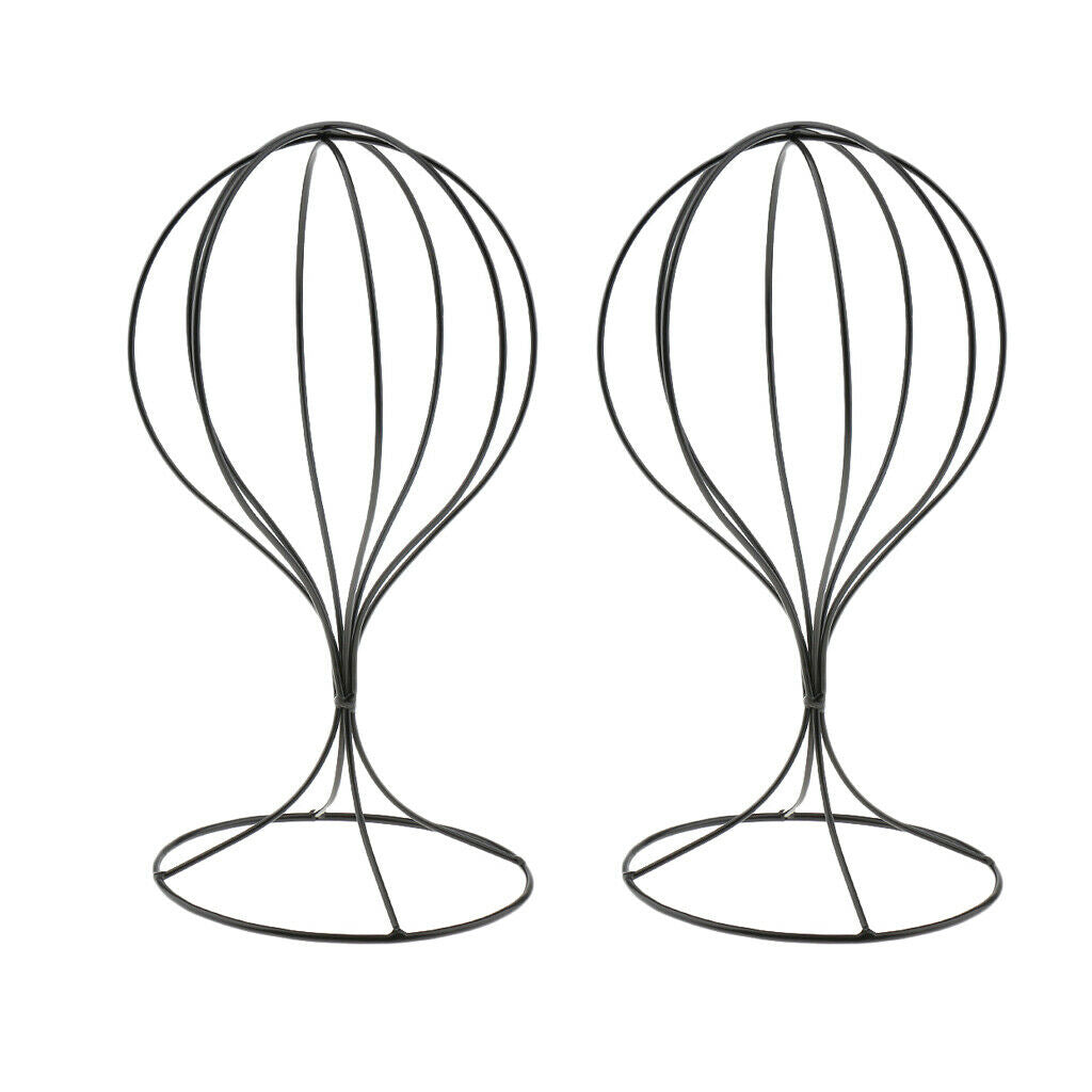 2 lot 20'' Balloon Style Metal Hat Holder Desktop Wig Display Stand Black