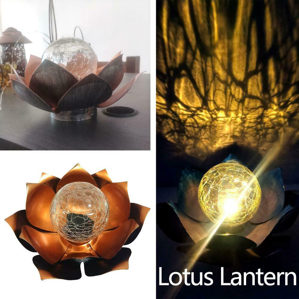 Solar Light Outdoor Garden Waterproof Crackle Globe Glass Lotus Flower LED Lig @