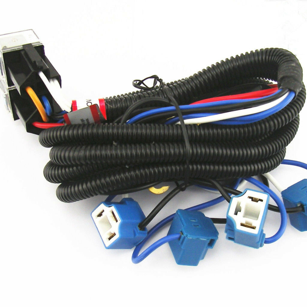 H4 Headlight Headlamp H4 Light Bulbs Relay Wiring Harness 4 Ceramic Socket Plug