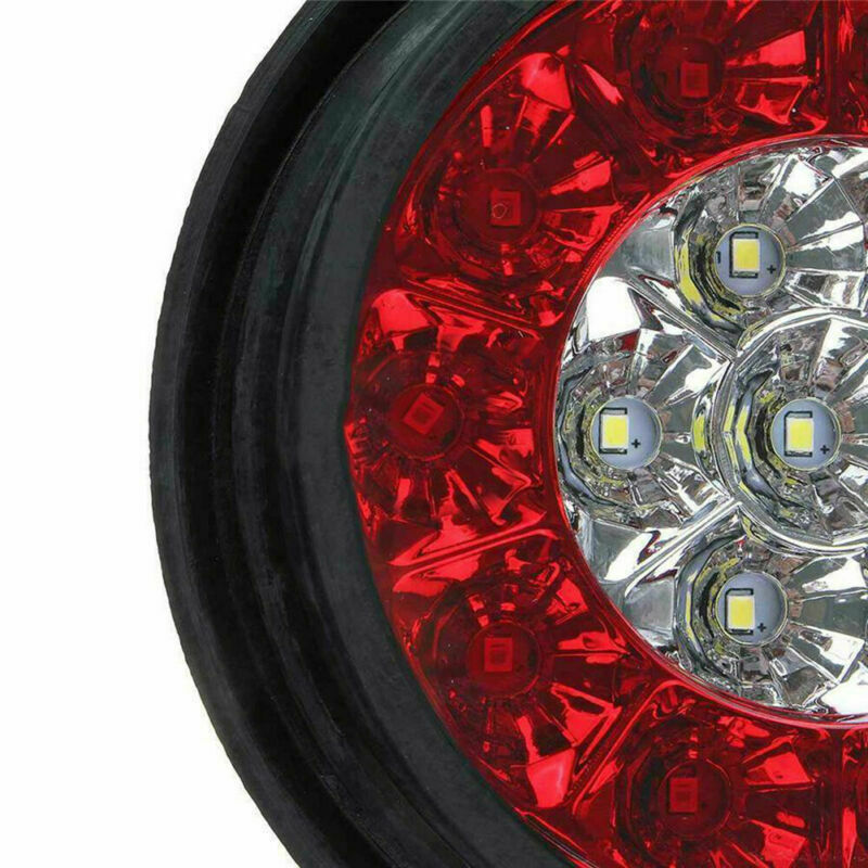 2x Round 16-LED 4" Tail Lights Reverse Backup Light Red White Truck Boat Trailer