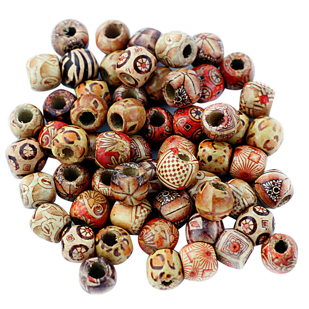 100 x Round Wood Printed Beads Loose Spacer Beads for Jewelry Making 12mm