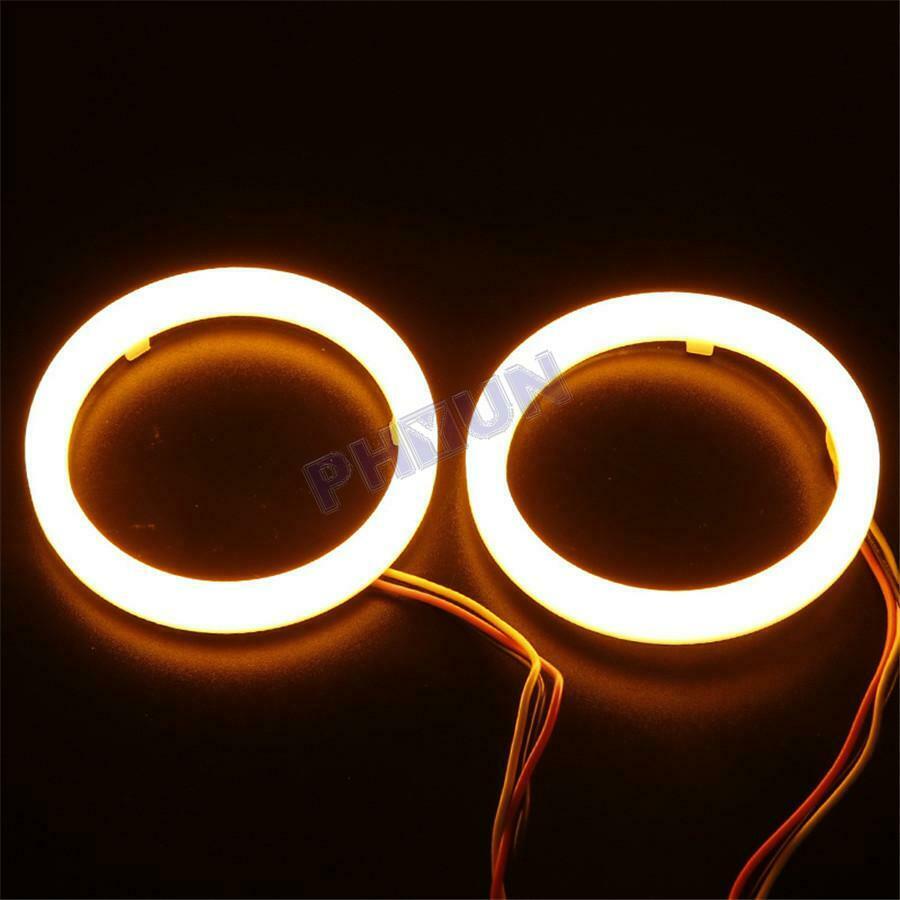2Pcs Car White Amber 60MM LED Angel Eyes Halo Rings Headlight DRL Light Retrofit
