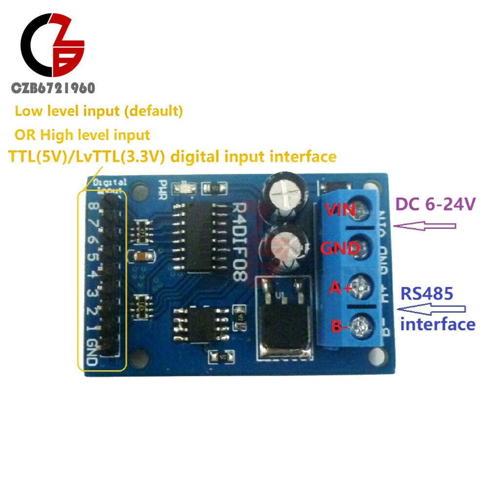 DC 12V 8 Digital to RS485 Acquisition Switch Board Modbus RTU TTL IO PLC Module