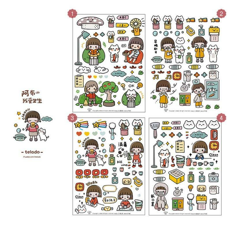 Mini Cartoon Cute Girls Paper Letter Stickers Pack of 4 Sheets Peel-Off Stickers