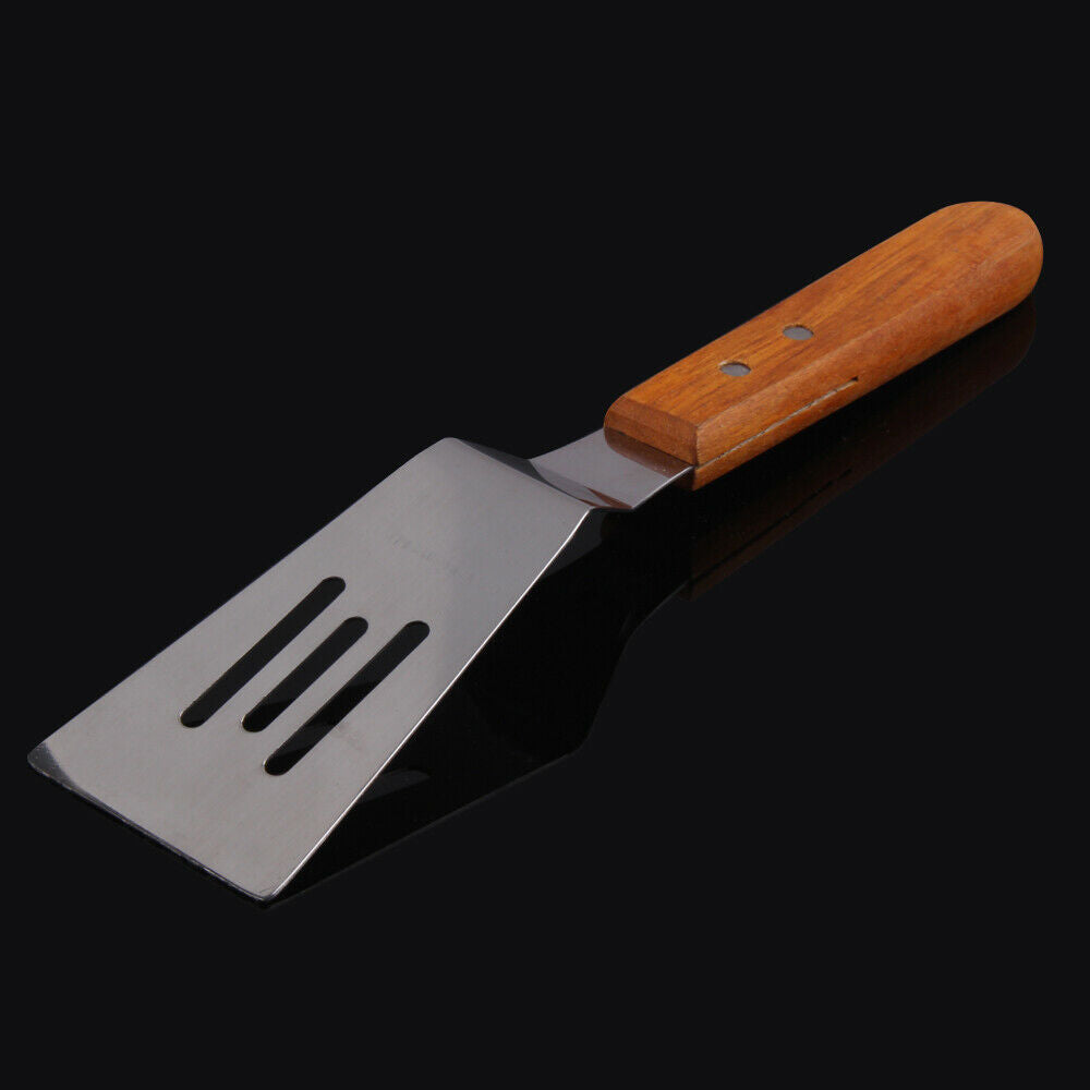 Stainless Steel Beefsteak Spatula Flat Colander Shovel with Wooden Handle  @