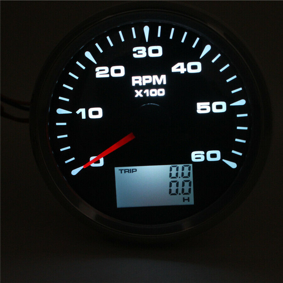 85mm Black Tachometer Car Marine Digital 6000RPM With LED Backlight Hourmeter US